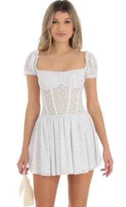 LUCY IN THE SKY Mini Dresses^Corset Puff Sleeve Dress In White