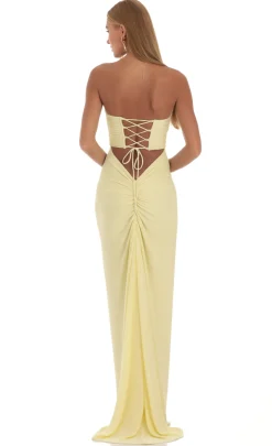 LUCY IN THE SKY Maxi Dresses^Corset Strapless Dress In Yellow