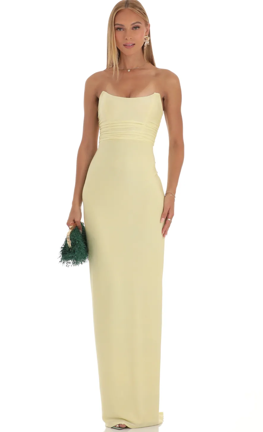 LUCY IN THE SKY Maxi Dresses^Corset Strapless Dress In Yellow