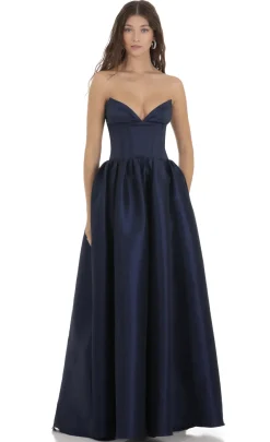 LUCY IN THE SKY Maxi Dresses^Corset Strapless Gown Dress In Navy