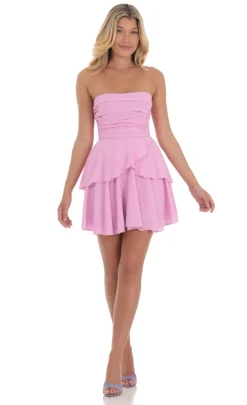 LUCY IN THE SKY Mini Dresses^Corset Strapless Ruffle Dress In Lilac