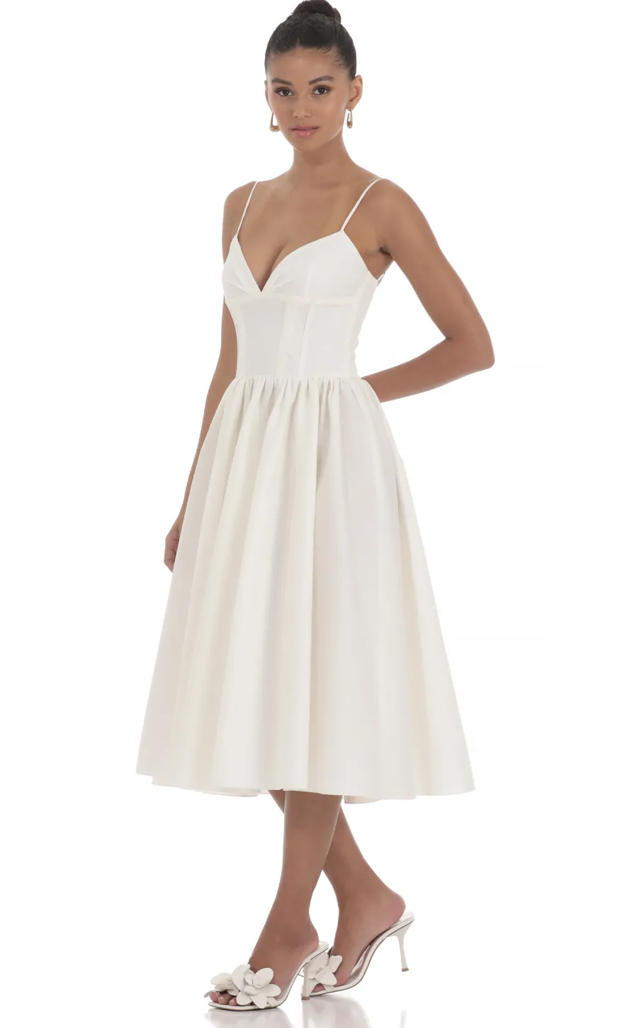 LUCY IN THE SKY Midi Dresses^Corset V-Neck Midi Dress In Ivory