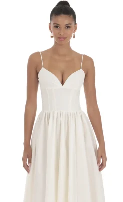 LUCY IN THE SKY Midi Dresses^Corset V-Neck Midi Dress In Ivory