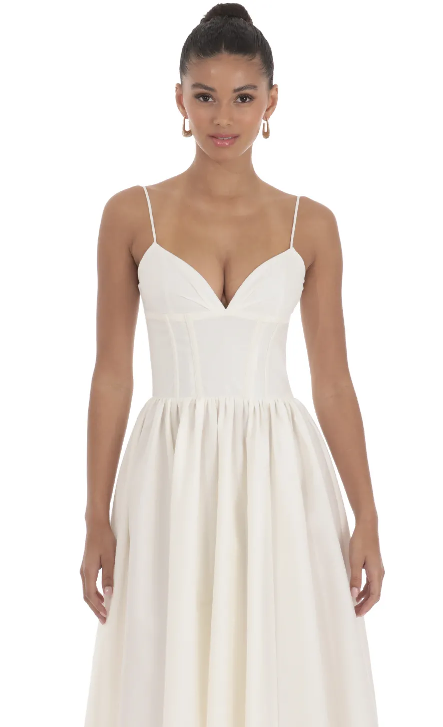 LUCY IN THE SKY Midi Dresses^Corset V-Neck Midi Dress In Ivory