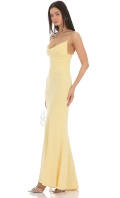 LUCY IN THE SKY Maxi Dresses^Cowl Neck Mermaid Maxi Dress In Yellow