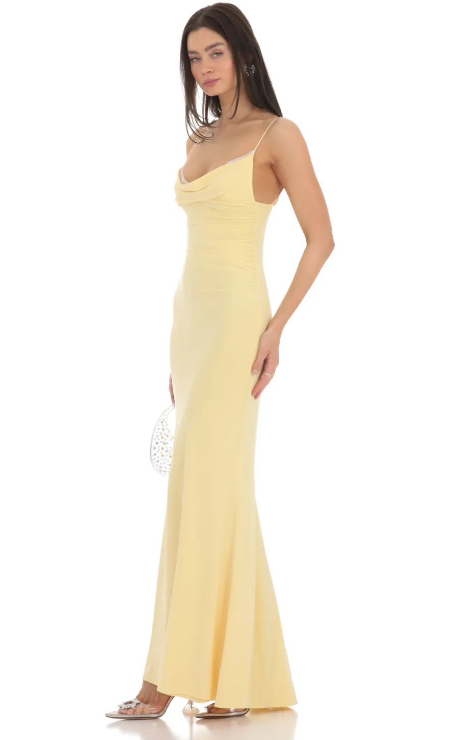 LUCY IN THE SKY Maxi Dresses^Cowl Neck Mermaid Maxi Dress In Yellow
