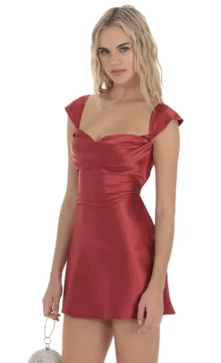 LUCY IN THE SKY Mini Dresses^Cowl Neck Satin Open Back Dress In Red
