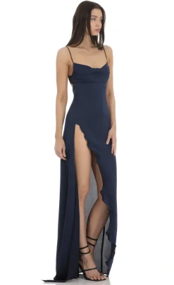 LUCY IN THE SKY Maxi Dresses^Cowl Neck Satin Open Back Maxi Dress In Navy