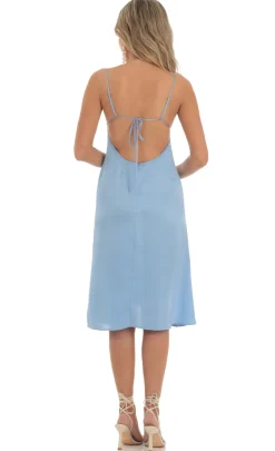 LUCY IN THE SKY Midi Dresses^Crepe Satin Midi Dress In Sky Blue