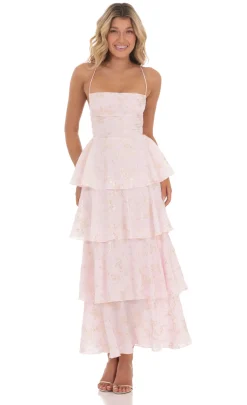 LUCY IN THE SKY Maxi Dresses^Crinkle Foiled Floral Maxi Dress In Pink