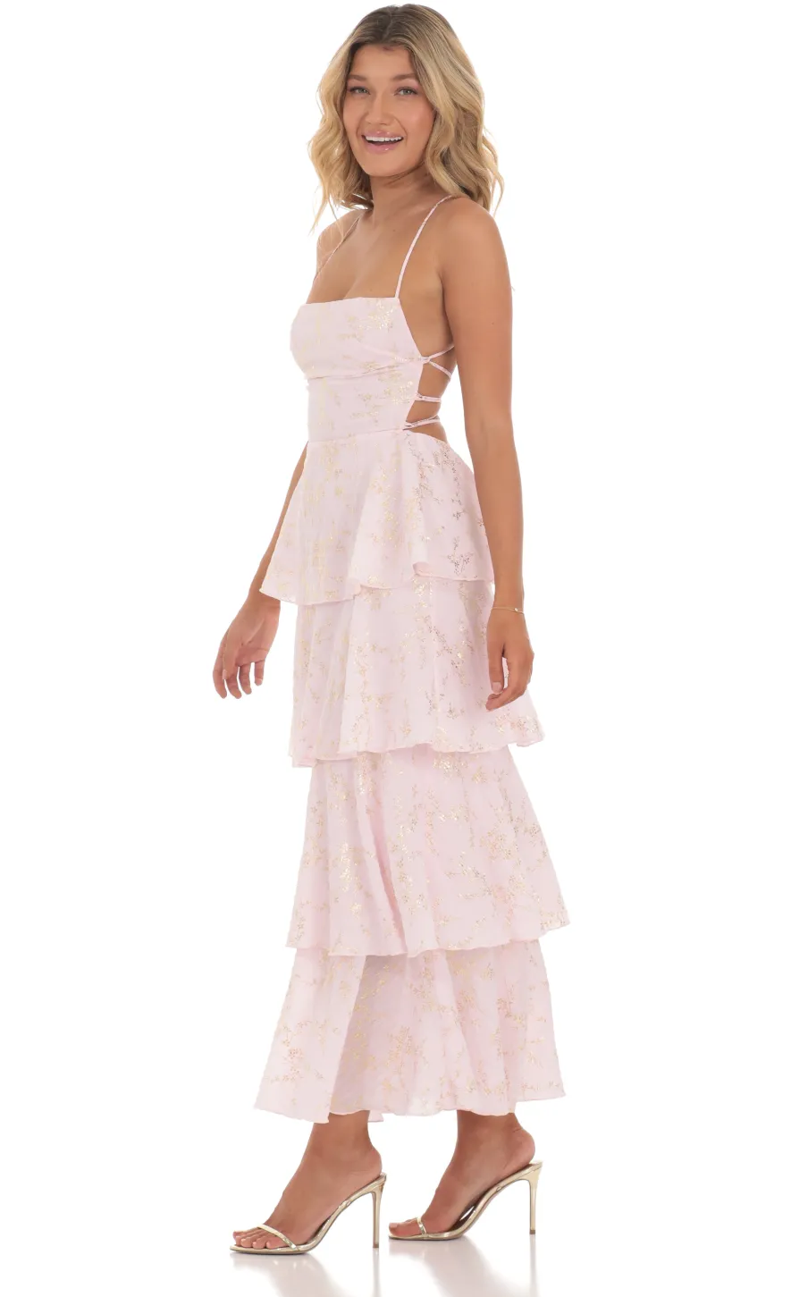 LUCY IN THE SKY Maxi Dresses^Crinkle Foiled Floral Maxi Dress In Pink