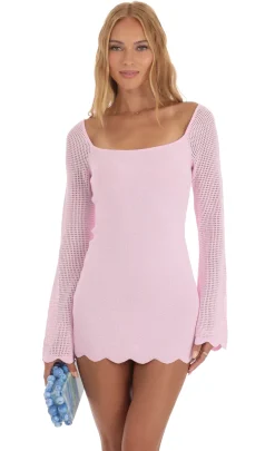 LUCY IN THE SKY Mini Dresses^Crochet Bell Sleeve Dress In Pink