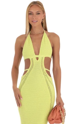 LUCY IN THE SKY Maxi Dresses^Crochet Cut-Out Dress In Neon Yellow