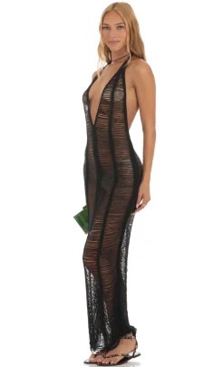 LUCY IN THE SKY Maxi Dresses^Crochet Plunge Neck Maxi Dress In Black