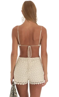LUCY IN THE SKY Rompers^Crochet Romper In Beige