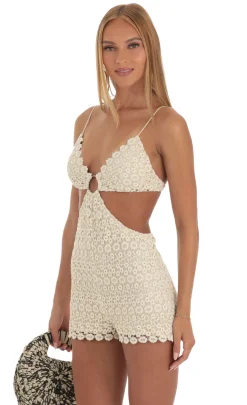 LUCY IN THE SKY Rompers^Crochet Romper In Beige