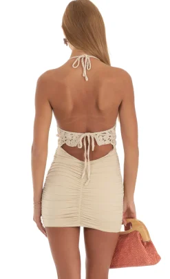 LUCY IN THE SKY Mini Dresses^Crochet Ruched Dress In Beige