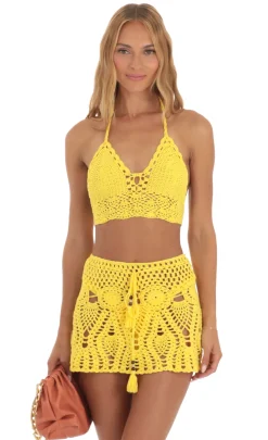 LUCY IN THE SKY Two-Piece Sets^Crochet Three Piece Skirt Set In Yellow