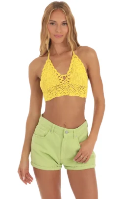 LUCY IN THE SKY Tops^Crochet Top In Yellow