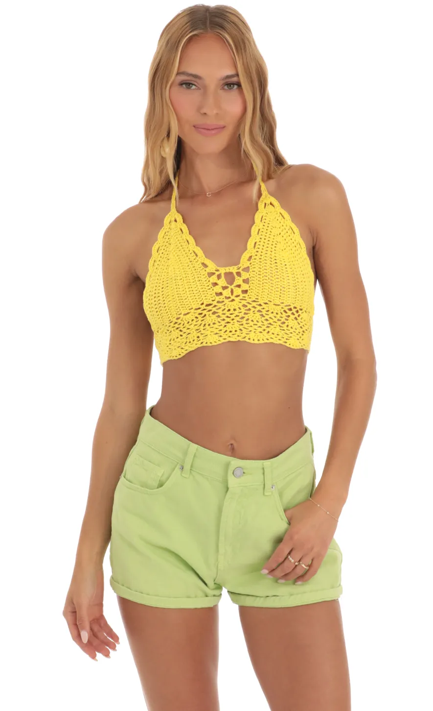 LUCY IN THE SKY Tops^Crochet Top In Yellow