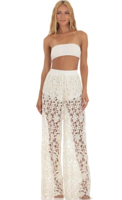 LUCY IN THE SKY Two-Piece Sets|Pants^Crochet Two Piece Pants Set In Ivory