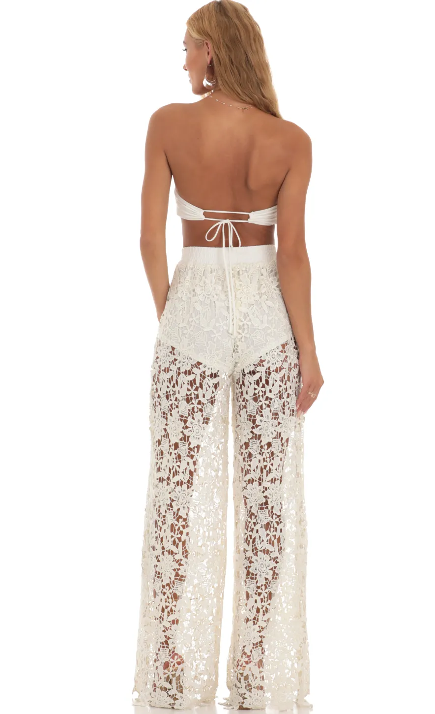 LUCY IN THE SKY Two-Piece Sets|Pants^Crochet Two Piece Pants Set In Ivory