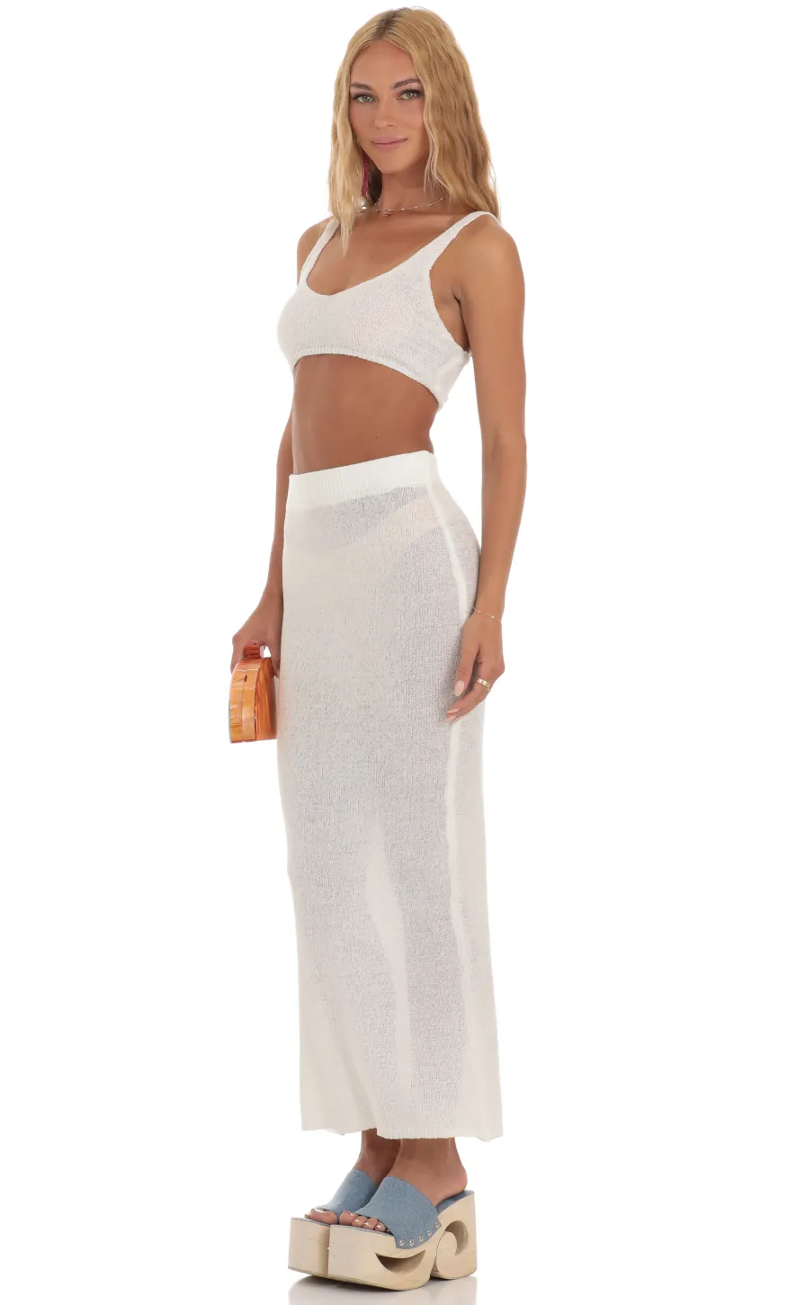 LUCY IN THE SKY Two-Piece Sets^Crochet Two Piece Set In White