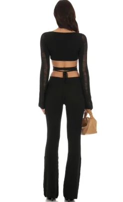 LUCY IN THE SKY Two-Piece Sets|Pants^Crochet Wrap Two Piece Set In Black