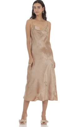 LUCY IN THE SKY Midi Dresses^Crushed Shimmer Midi Dress In Sand