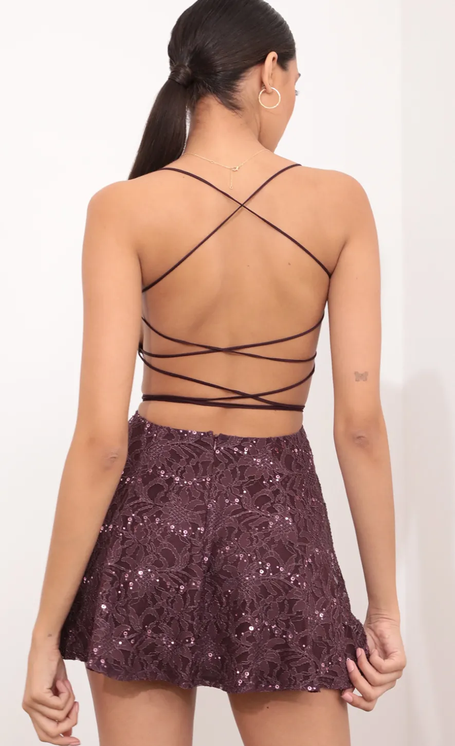 LUCY IN THE SKY Mini Dresses^Cutout A-line Dress In Aubergine Lace