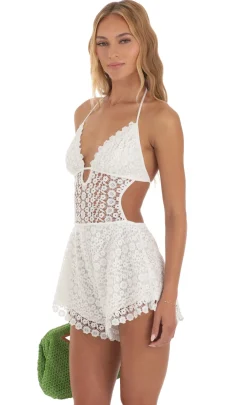 LUCY IN THE SKY Rompers^Cutout Crochet Romper In White