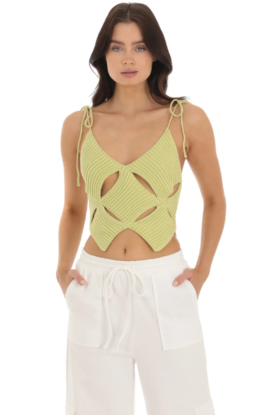 LUCY IN THE SKY Tops^Cutout Knit Top In Green