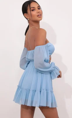 LUCY IN THE SKY Mini Dresses^Cutout Off The Shoulder Dress In Sky Blue