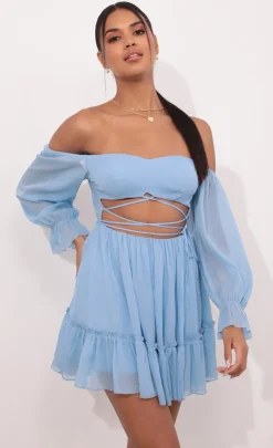 LUCY IN THE SKY Mini Dresses^Cutout Off The Shoulder Dress In Sky Blue