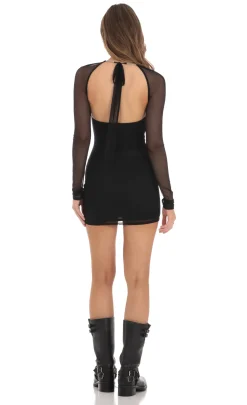 LUCY IN THE SKY Mini Dresses^Cutout Rhinestone Mesh Dress In Black