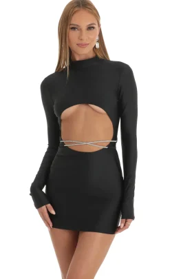 LUCY IN THE SKY Mini Dresses^Cutout Rhinestone Wrap Dress In Black