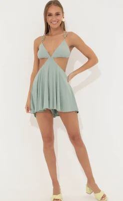 LUCY IN THE SKY Mini Dresses^Cutout Romper In Green