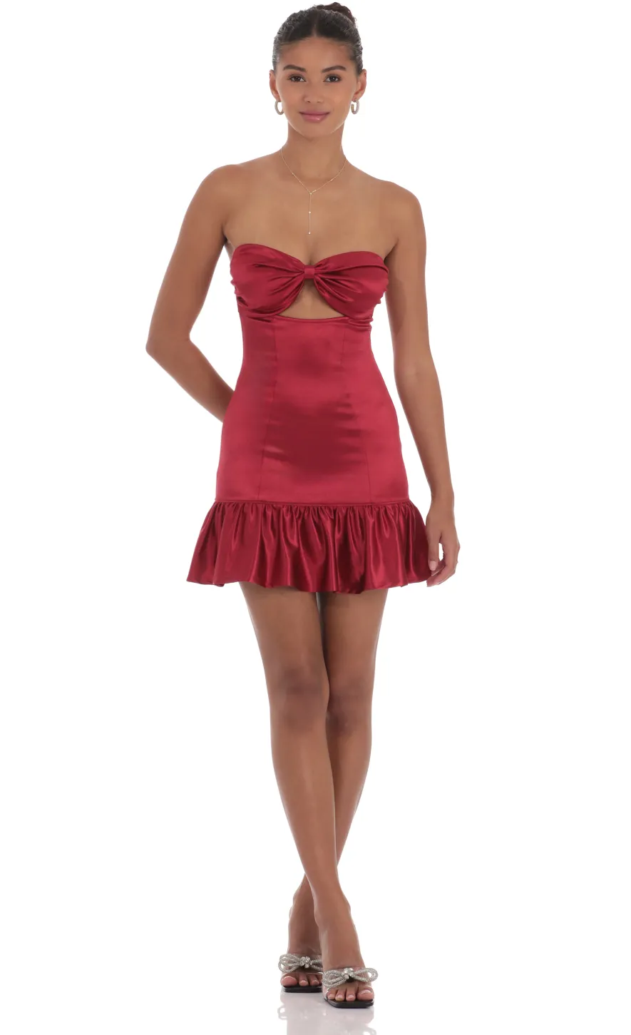 LUCY IN THE SKY Mini Dresses^Cutout Satin Starpless Dress In Maroon