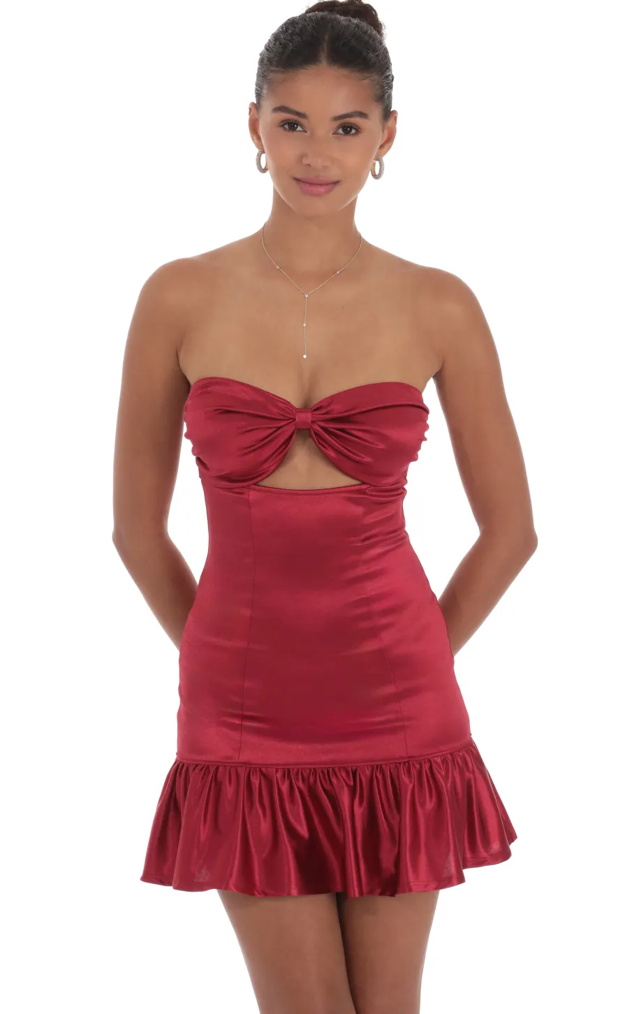 LUCY IN THE SKY Mini Dresses^Cutout Satin Starpless Dress In Maroon