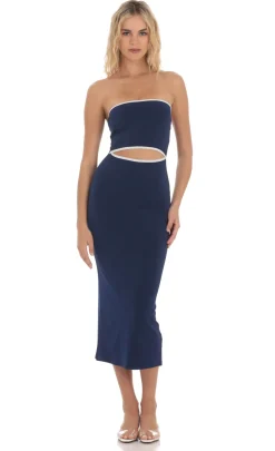 LUCY IN THE SKY Midi Dresses^Cutout Strapless Midi Dress In Navy