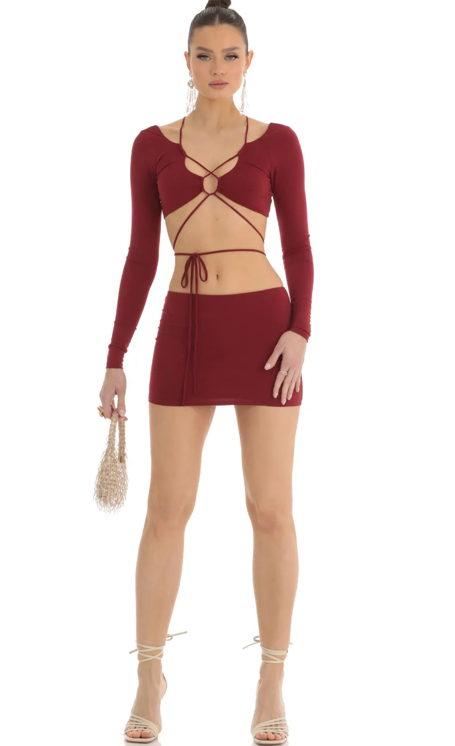 LUCY IN THE SKY Two-Piece Sets^Cutout Two Piece Skirt Set In Red