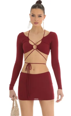 LUCY IN THE SKY Two-Piece Sets^Cutout Two Piece Skirt Set In Red