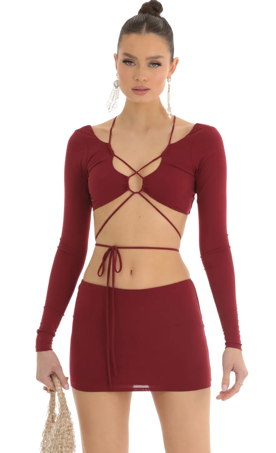 LUCY IN THE SKY Two-Piece Sets^Cutout Two Piece Skirt Set In Red