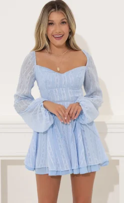 LUCY IN THE SKY Mini Dresses^Deborah Dotted Chiffon Fit And Flare Dress In Blue