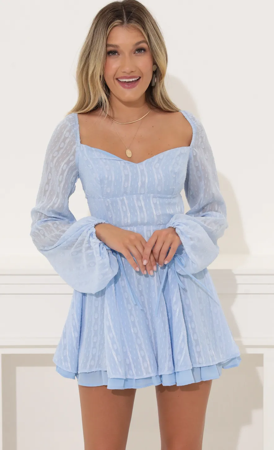 LUCY IN THE SKY Mini Dresses^Deborah Dotted Chiffon Fit And Flare Dress In Blue