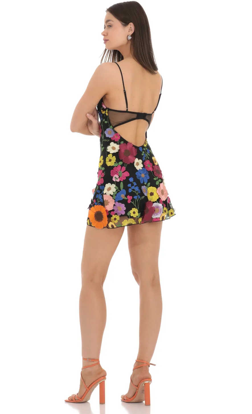 LUCY IN THE SKY Mini Dresses^3-D Flower V-Neck Dress In Black