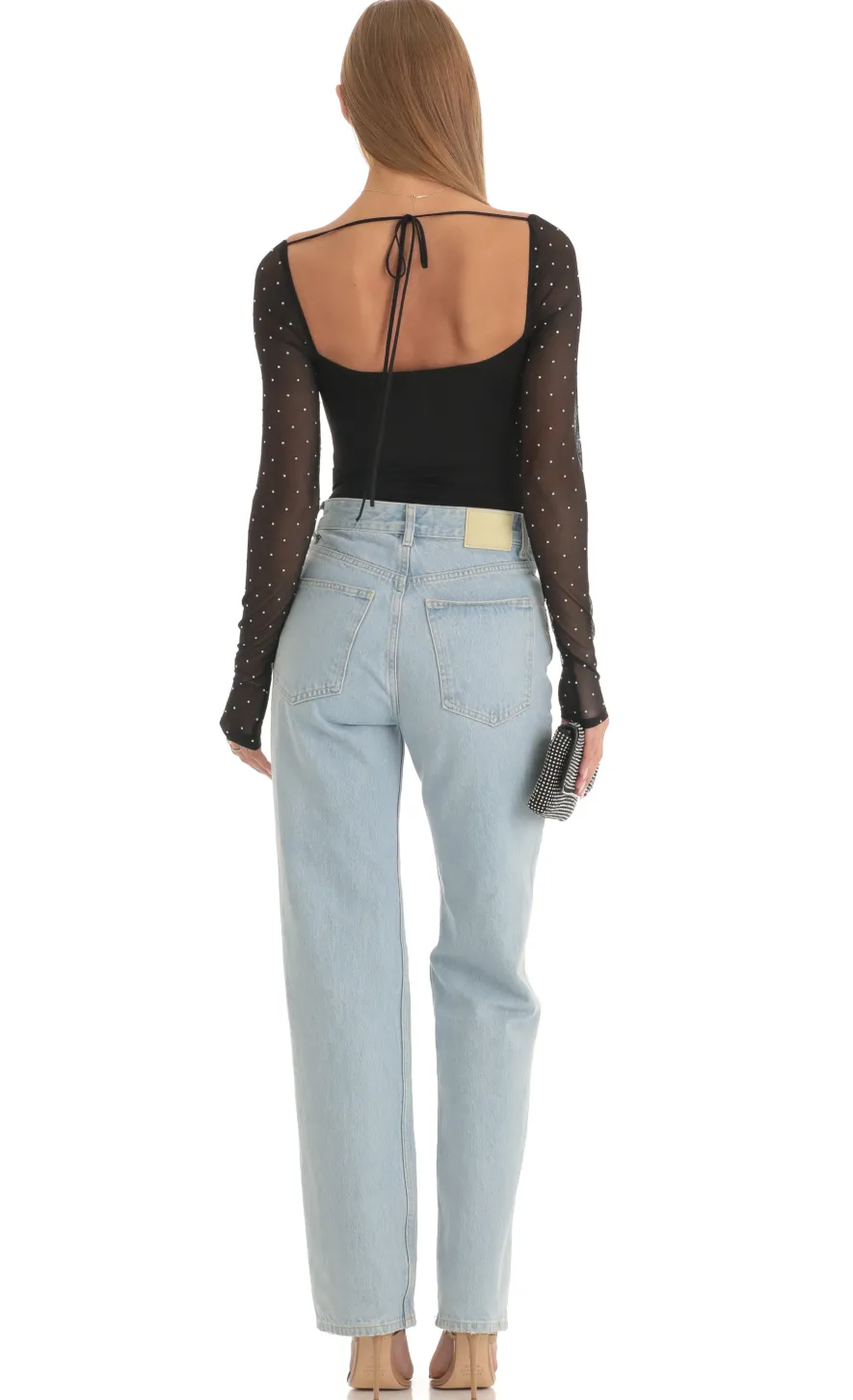 LUCY IN THE SKY Bodysuits^Diamond Glitter Square Neck Bodysuit In Black