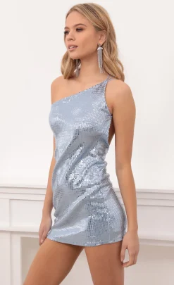 LUCY IN THE SKY Mini Dresses^Disco Sequin One Shoulder Dress In Blue