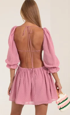 LUCY IN THE SKY Mini Dresses^Dotted Chiffon Open Back Dress In Pink