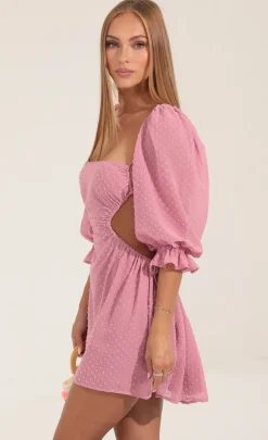 LUCY IN THE SKY Mini Dresses^Dotted Chiffon Open Back Dress In Pink